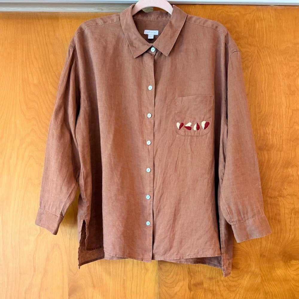 J. Jill Love Linen Rust Terracotta Linen Button Down XL Petite